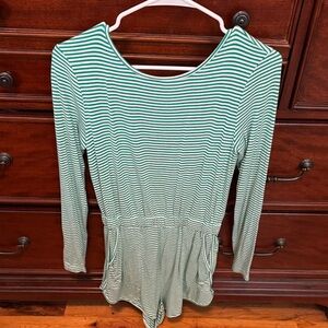 Free People Green and White Striped Jumpsuit